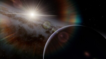 Cosmic landscape, beautiful science fiction wallpaper with endless deep space. 3D render