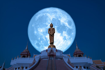 Super Hay moon on night sky in the Asanha bucha day back Sunday Buddha