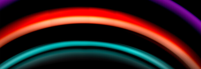 Dynamic motion abstract background. Color blurred stripes on black. Wave liquid lines poster. Vector illustration