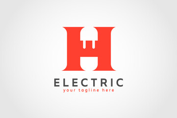 Initial Letter H  Electric Logo, Flat design logo template,  vector illustration