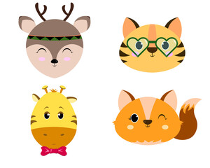 Set of four cute animals heads