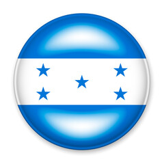 Flag of Honduras in the form of a round button with a light glare and a shadow. The symbol of Independence Day, a souvenir, a button for switching the language on the site, an icon.
