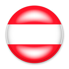 Flag of Austria in the form of a round button with a light glare and a shadow. The symbol of Independence Day, a souvenir, a button for switching the language on the site, an icon.