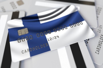 Flag of Finland on the credit card 3d rendering