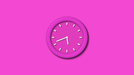 Amazing pink color 12 hours 3d wall clock isolated,3d wall clock