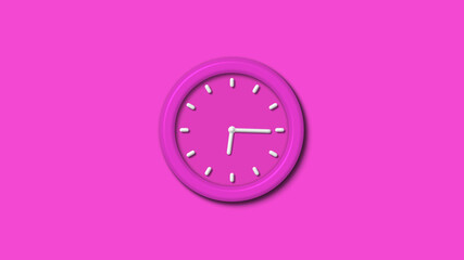 Amazing pink color 12 hours 3d wall clock isolated,3d wall clock