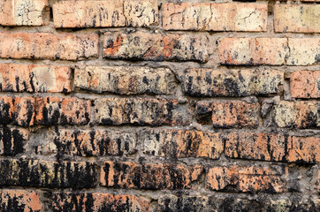 Red brick wall spattered with black resin.