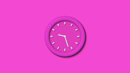 New pink color 3d wall clock isolated on pink background,12 hours wall clock