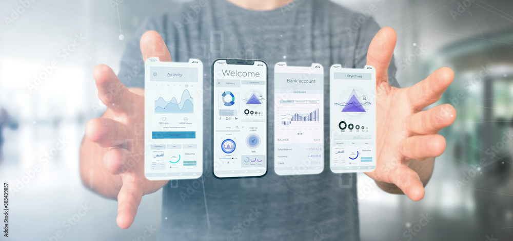 Poster application interface ui on a smartphone - 3d rendering