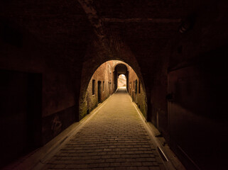 Tunnel in the Keizersbolwerk, the fortified garrison built during the rule of Charles V, in Vlissingen, Netherlands