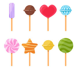 Cartoon set of isolated sweets lollipop sweet