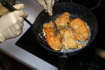 Delicious and healthy fish is fried in a pan in the best way to serve on the dining table.Similar photos.