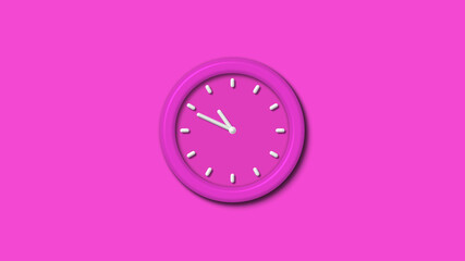 New pink color 3d wall clock isolated on pink background,12 hours wall clock