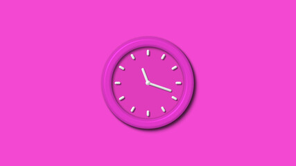 New pink color 3d wall clock isolated on pink background,12 hours wall clock