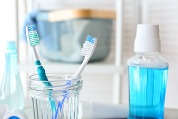 Set for oral hygiene in bathroom