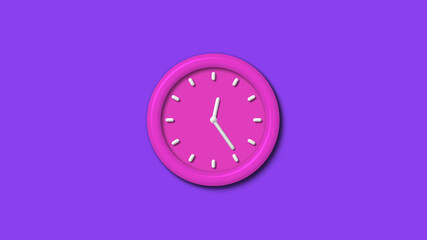 New pink color 3d wall clock isolated on purple background,counting down 3d wall clock