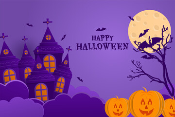 halloween background design. illustration vector with paper cut style.