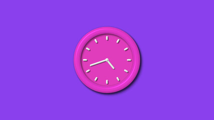 Pink color 12 hours 3d wall clock isolated on purple background,wall clock