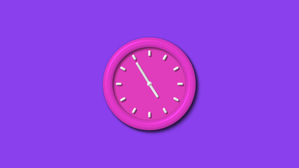 Pink color 12 hours 3d wall clock isolated on purple background,wall clock