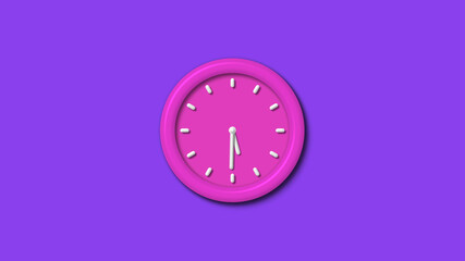 Amazing pink color 3d wall clock isolated on purple background,Counting down 12 hours wall clock