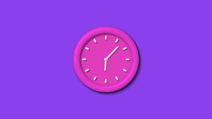 Amazing pink color 3d wall clock isolated on purple background,Counting down 12 hours wall clock