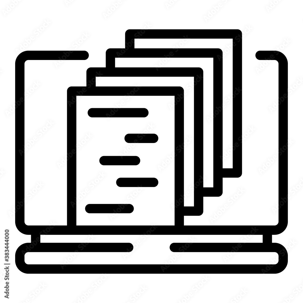 Poster files on monitor icon. outline files on monitor vector icon for web design isolated on white backgro
