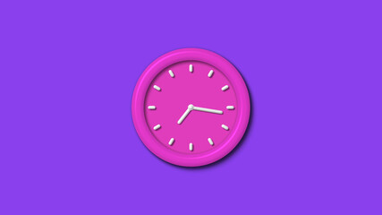 Amazing pink color 3d wall clock isolated on purple background,Counting down 12 hours wall clock