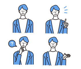 おしゃれでシンプルな人物イラスト　オフィスワーク　ビジネスマンのベクターイラスト アバターセット