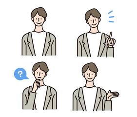おしゃれでシンプルな人物イラスト　オフィスワーク　ビジネスマンのベクターイラスト アバターセット