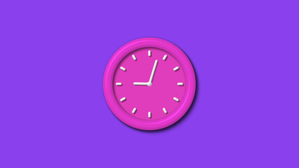 Newpink color 3d wall clock isolated on purple background,12 hours wall clock