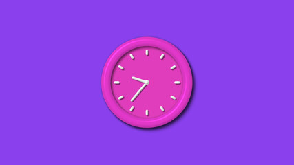 Newpink color 3d wall clock isolated on purple background,12 hours wall clock