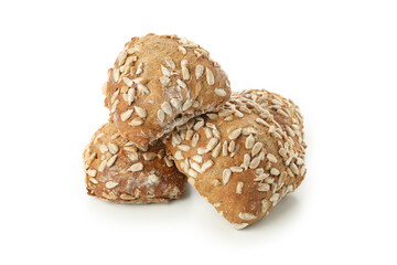 Buns with sunflower seeds isolated on white background