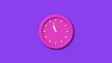 Newpink color 3d wall clock isolated on purple background,12 hours wall clock