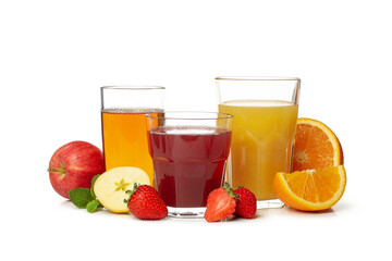 Freshly squeezed juices isolated on white background