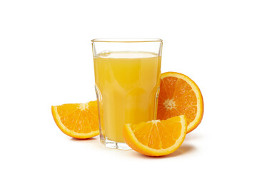 Glass of orange juice isolated on white background