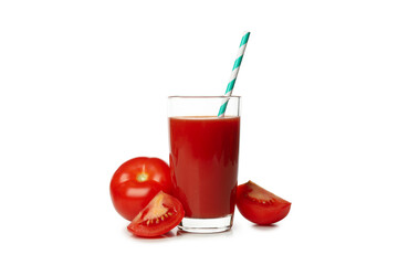Glass of tomato juice isolated on white background