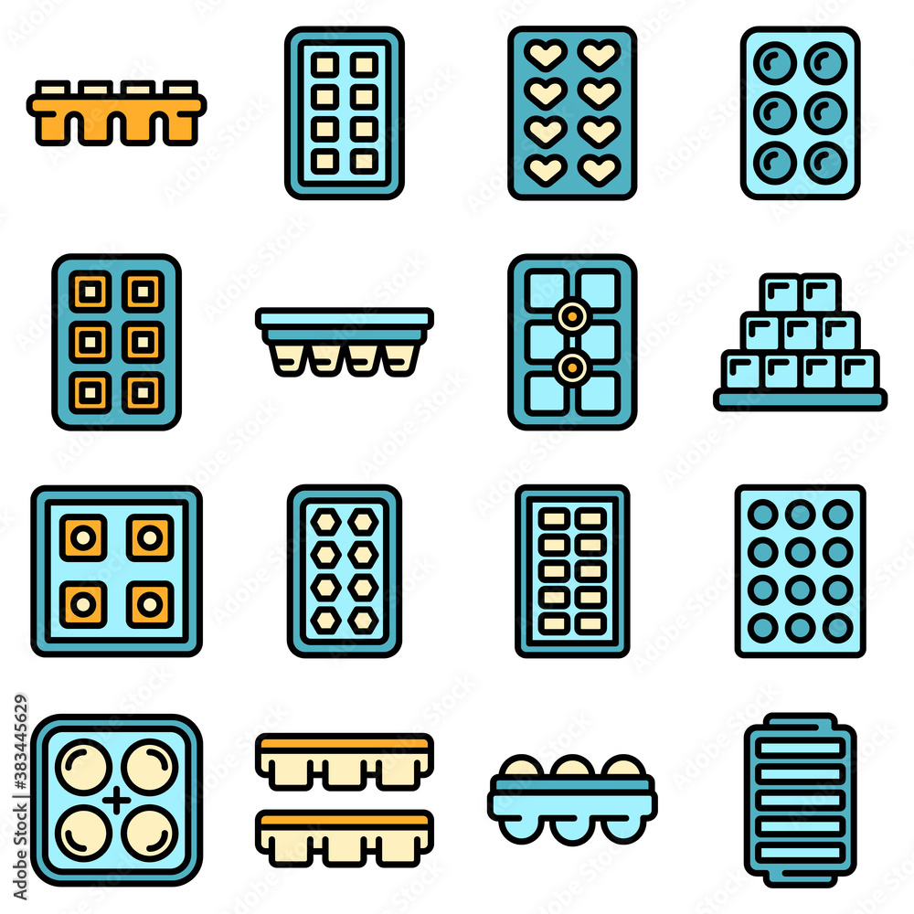Poster ice cube trays icons set. outline set of ice cube trays vector icons thin line color flat on white