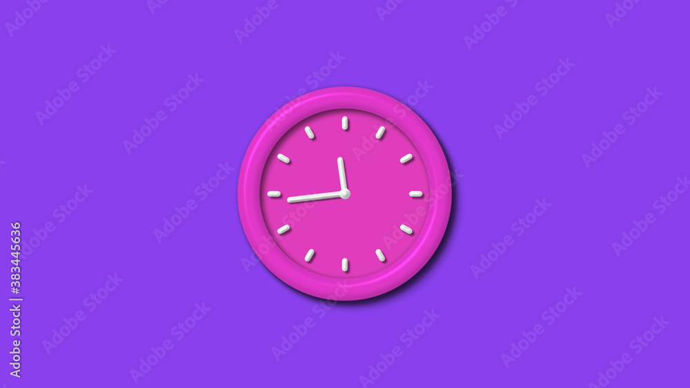 Wall mural newpink color 3d wall clock isolated on purple background,12 hours wall clock