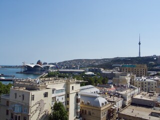 Baku, modern architecture in Azerbaijan, view above the sea