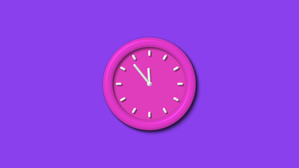 Newpink color 3d wall clock isolated on purple background,12 hours wall clock