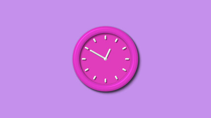 Pink color 12 hours 3d wall clock isolated on purple light background,wall clock isolated