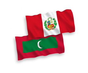 Flags of Maldives and Peru on a white background
