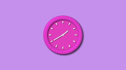 Pink color 12 hours 3d wall clock isolated on purple light background,wall clock isolated