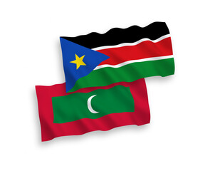 Flags of Maldives and Republic of South Sudan on a white background