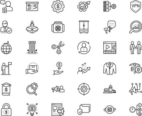 business vector icon set such as: filter, folder, roster, buy, furniture, parcel, closet, fund, active, evaluation, lightspot, siran, password, research, style, startup, spot, targeting, train