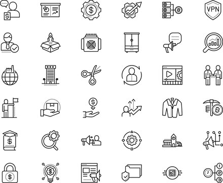 business vector icon set such as: filter, folder, roster, buy, furniture, parcel, closet, fund, active, evaluation, lightspot, siran, password, research, style, startup, spot, targeting, train