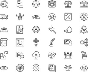 business vector icon set such as: code, mesh, bulb, learn, teacher, rich, bottle, transport, presenter, president, pay, eyeball, robotization, protection, cargo, shape, cyber, judicial, interactive