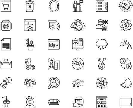 Business Vector Icon Set Such As: Science, Kingdom, Instrument, Laptop, Big, Cogwheel, Pull, Attention, Permanent Recruitment, Solution, Controller, Search, Kit, Display, Ux, Environment, Speaker