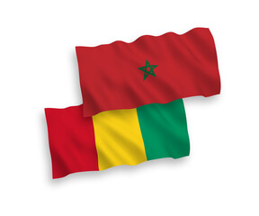 Fototapeta premium Flags of Guinea and Morocco on a white background