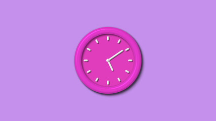 Amazing pink color 12 hours 3d wall clock isolated on purple light background,wall clock